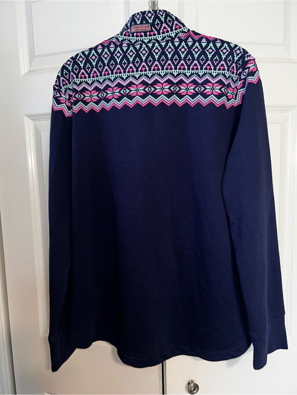 Vineyard Vines Navy and Pink Fair Isle Quarter-Zip - Picture 8 of 9